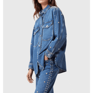 AllSaints Alba Studded Oversized Denim Shirt